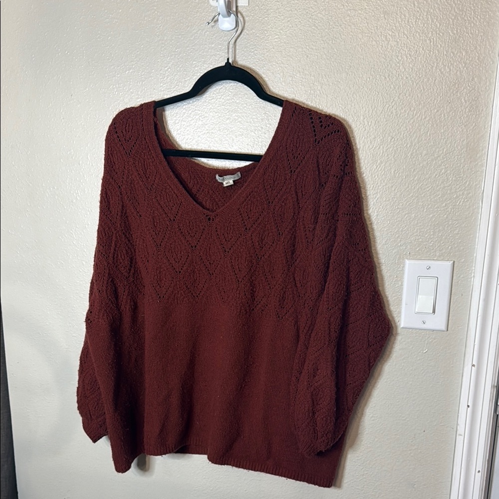 Women's V-Neck Knit Sweater - Rich Brown